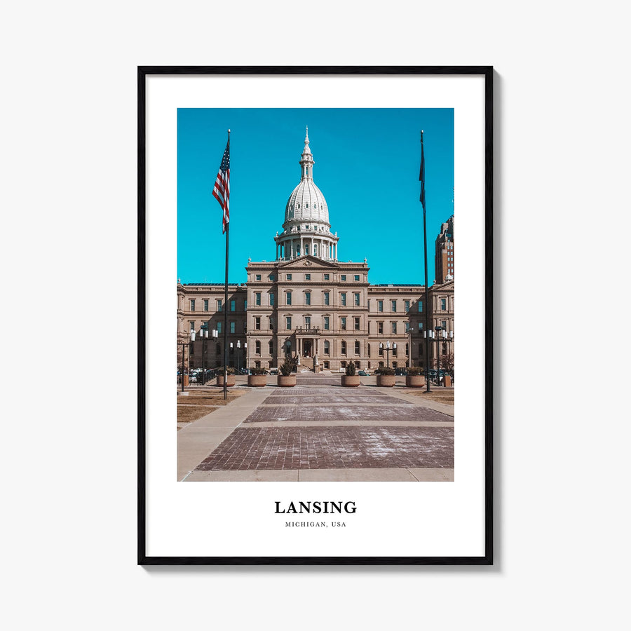 Lansing no. 1 colorful classic poster of Michigan, USA – vertical wall art, unframed print shown in interior mockup