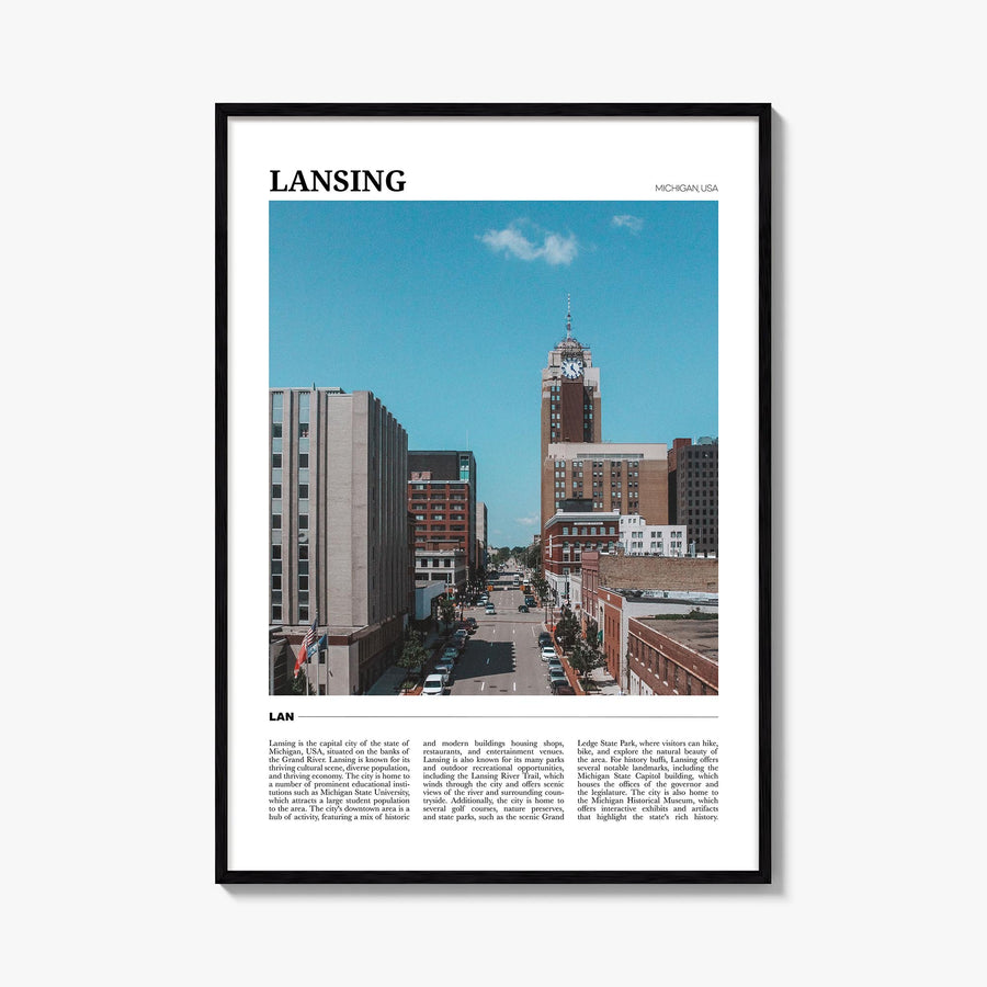 Lansing no. 2 colorful travel poster of Michigan, USA – vertical wall art, unframed print shown in interior mockup