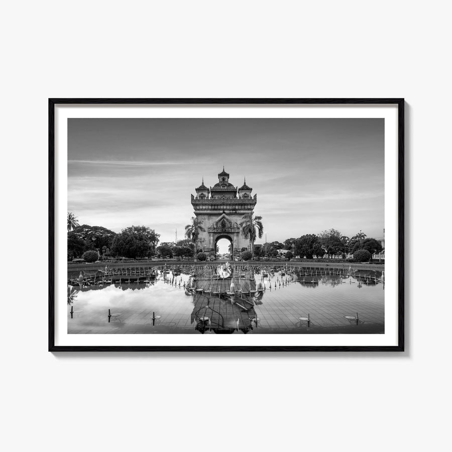 Laos black & white photo poster of Asia – horizontal wall art, unframed print shown in interior mockup