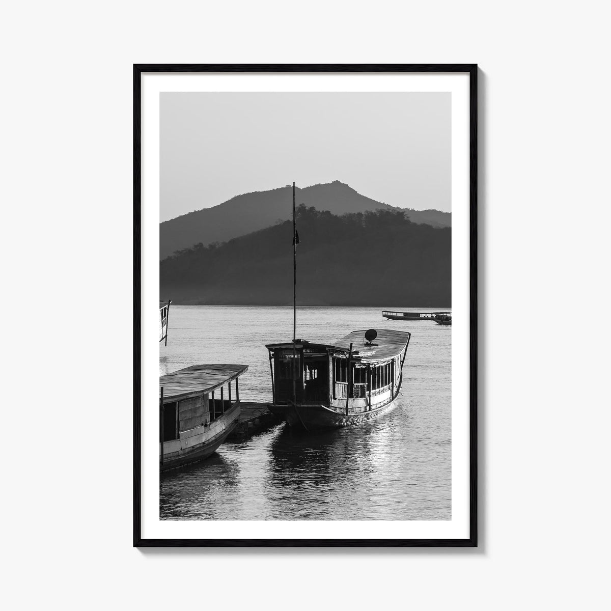 Laos black & white photo poster of Asia – vertical wall art, unframed print shown in interior mockup