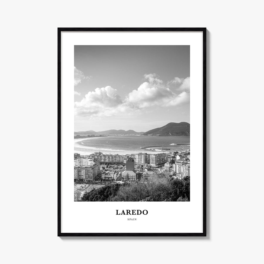 Laredo, Spain black & white classic poster of Spain – vertical wall art, unframed print shown in interior mockup