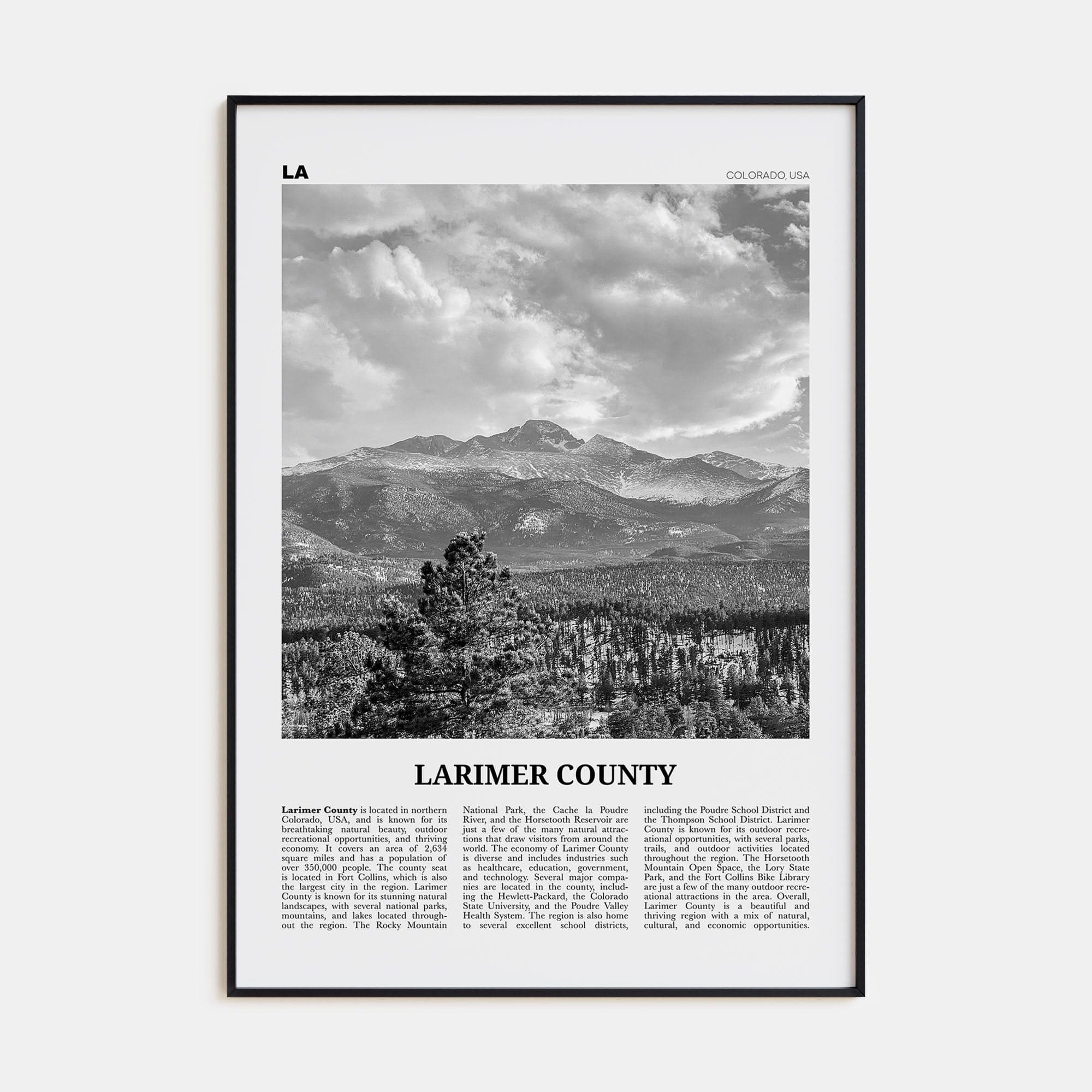 Larimer County Poster None / 8x12 in Nbourhood Travel B&W Poster