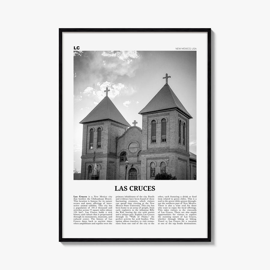 Las Cruces black & white newspaper poster of New Mexico, USA – vertical wall art, unframed print shown in interior mockup