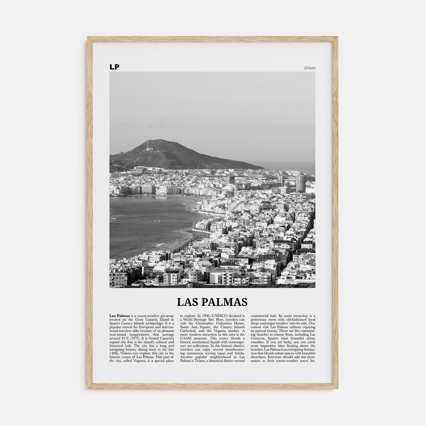 Las Palmas Poster Natural Wood / 8x12 in Nbourhood Travel B&W Poster