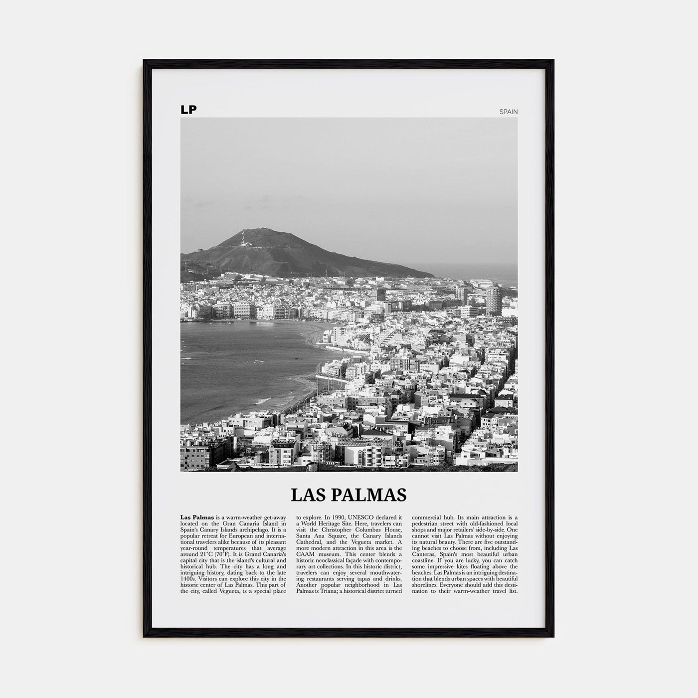 Las Palmas Poster Black Wood / 8x12 in Nbourhood Travel B&W Poster