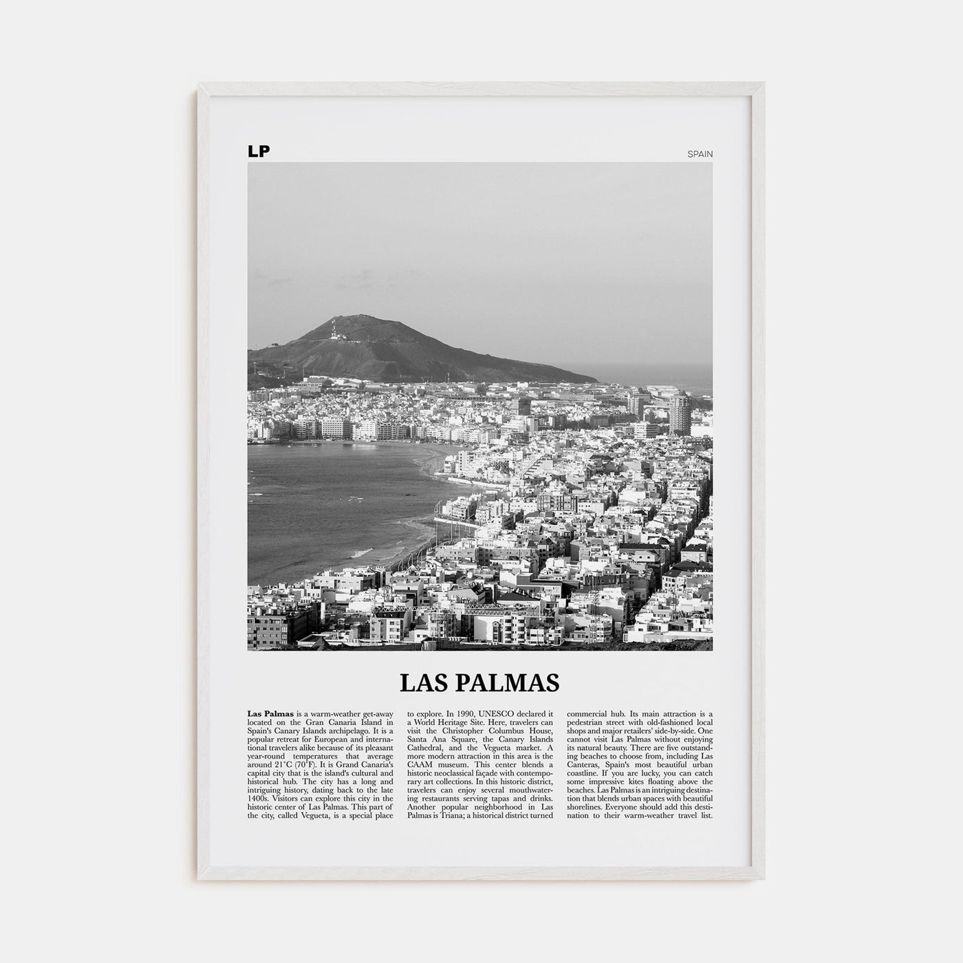 Las Palmas Poster White Wood / 8x12 in Nbourhood Travel B&W Poster