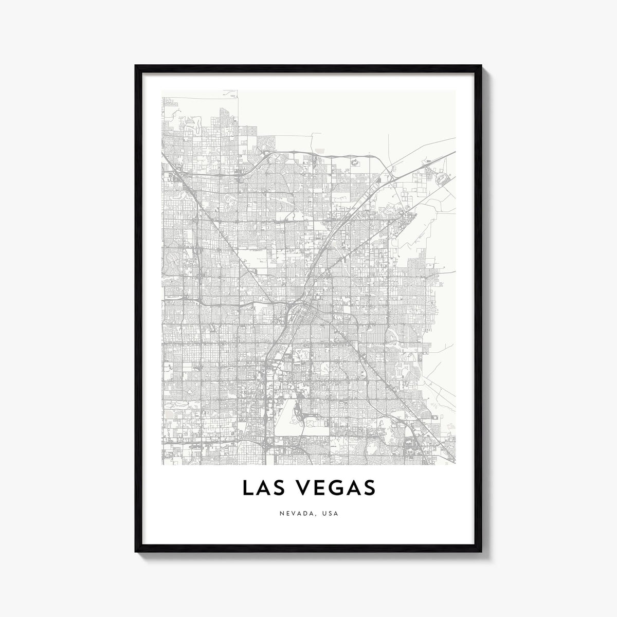 Las Vegas black & white map poster of Nevada, USA – vertical wall art, unframed print shown in interior mockup