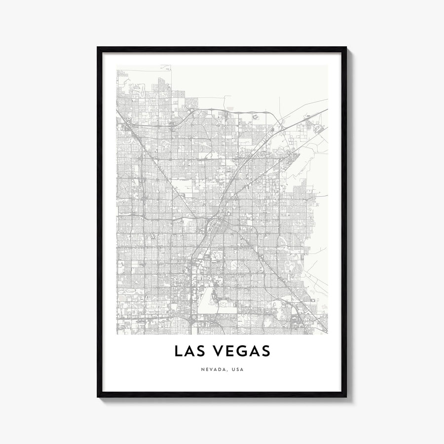 Las Vegas black & white map poster of Nevada, USA – vertical wall art, unframed print shown in interior mockup