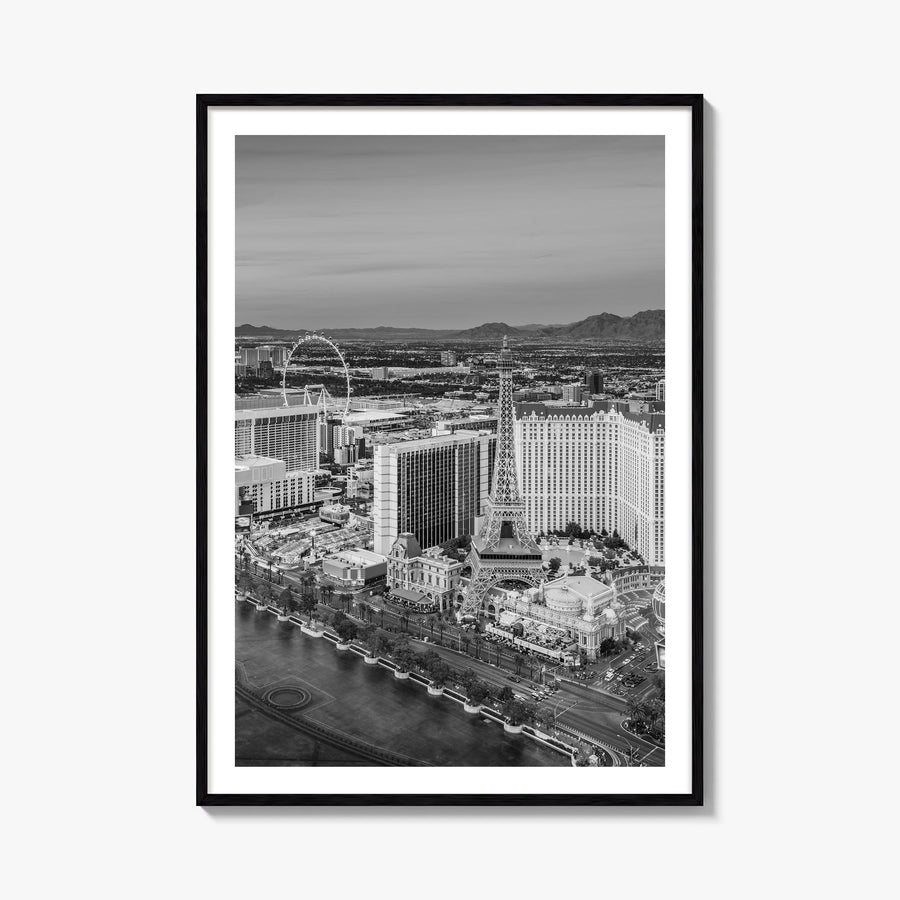 Las Vegas black & white photo poster of Nevada, USA – vertical wall art, unframed print shown in interior mockup