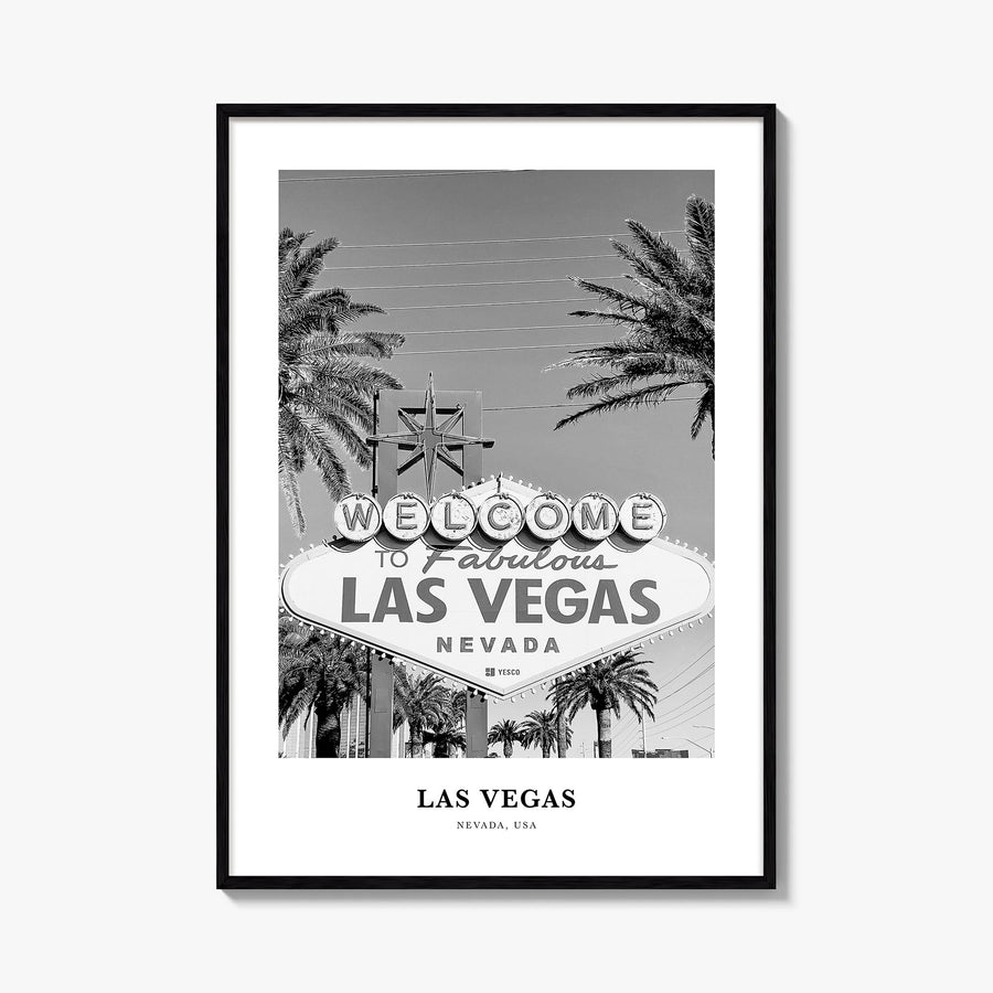Las Vegas no. 1 black & white classic poster of Nevada, USA – vertical wall art, unframed print shown in interior mockup