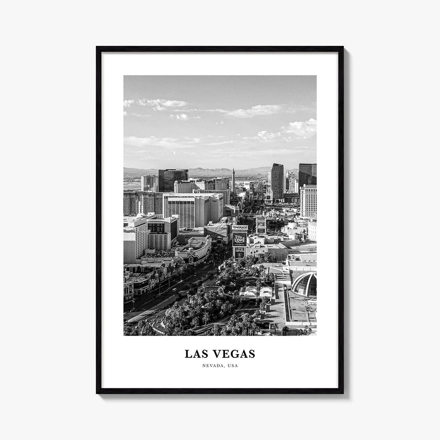 Las Vegas no. 2 black & white classic poster of Nevada, USA – vertical wall art, unframed print shown in interior mockup