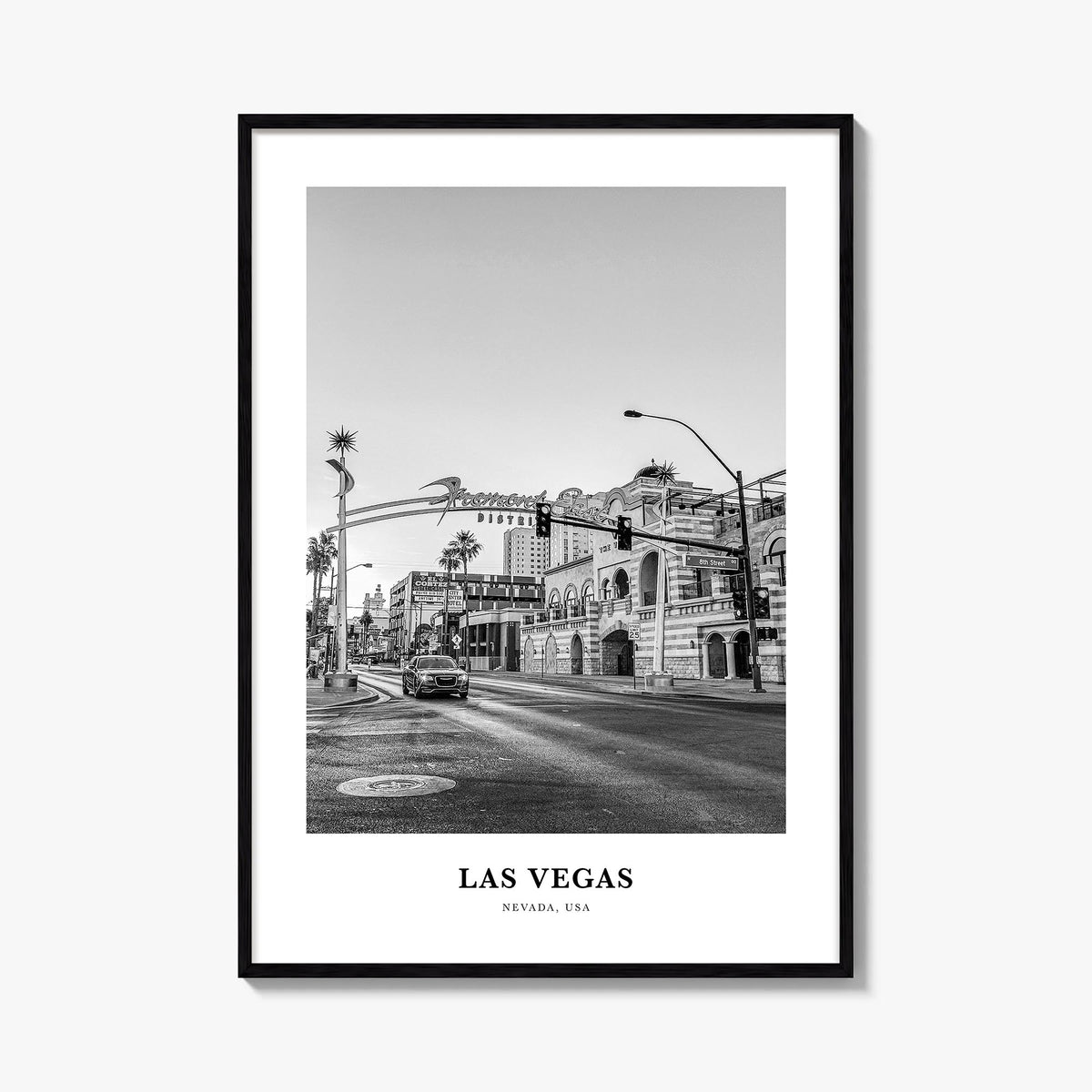 Las Vegas no. 3 black & white classic poster of Nevada, USA – vertical wall art, unframed print shown in interior mockup
