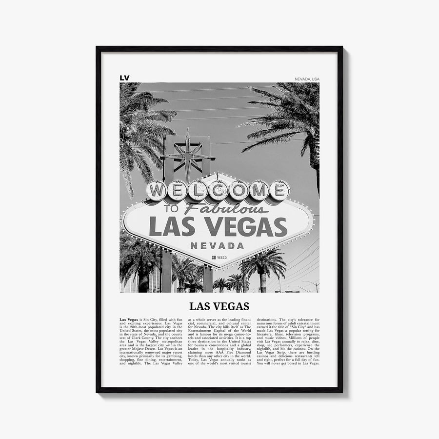 Las Vegas no. 3 black & white newspaper poster of Nevada, USA – vertical wall art, unframed print shown in interior mockup