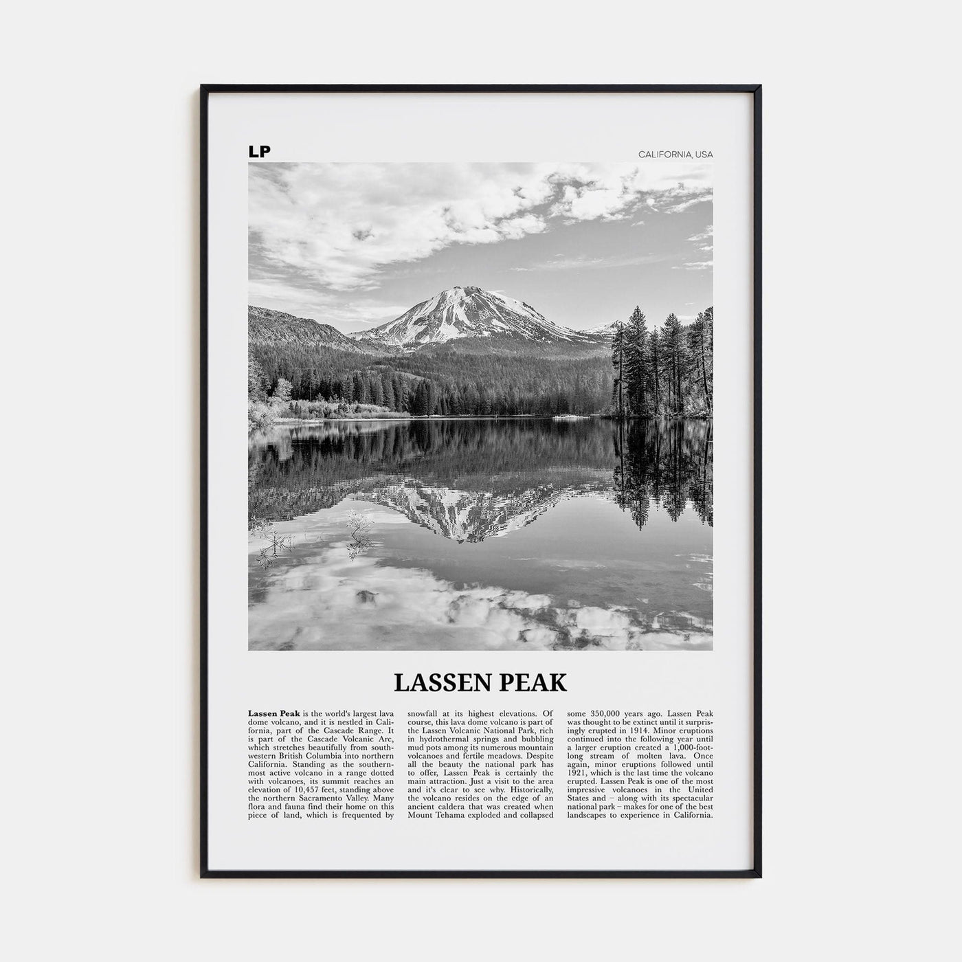 Lassen Peak Poster None / 8x12 in Nbourhood Travel B&W Poster