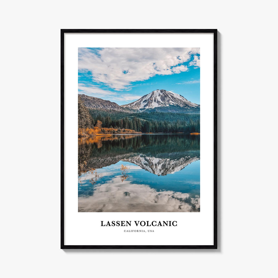 Lassen Volcanic National Park colorful classic poster of California, USA – vertical wall art, unframed print shown in interio