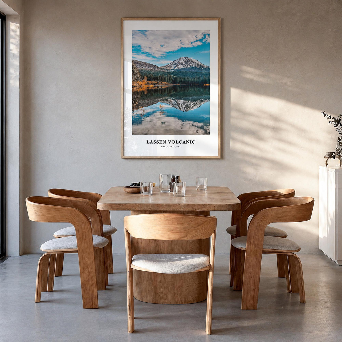 Lassen Volcanic National Park colorful classic poster of California, USA – vertical wall art in natural wood frame, hanging o