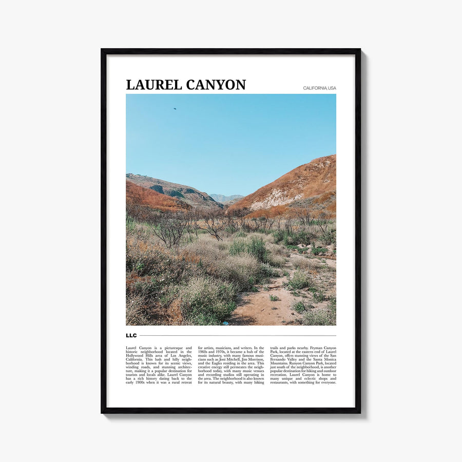 Laurel Canyon colorful travel poster of Los Angeles, California – vertical wall art, unframed print shown in interior mockup