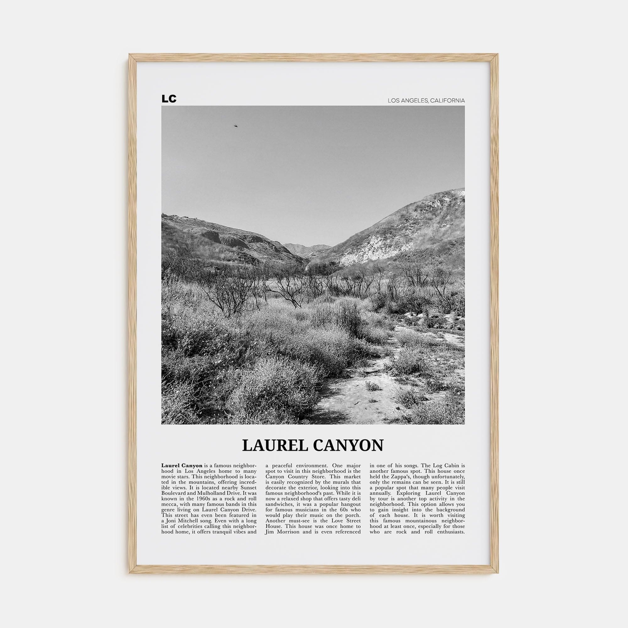 Laurel Canyon Poster Natural Wood / 8x12 in Nbourhood Travel B&W Poster