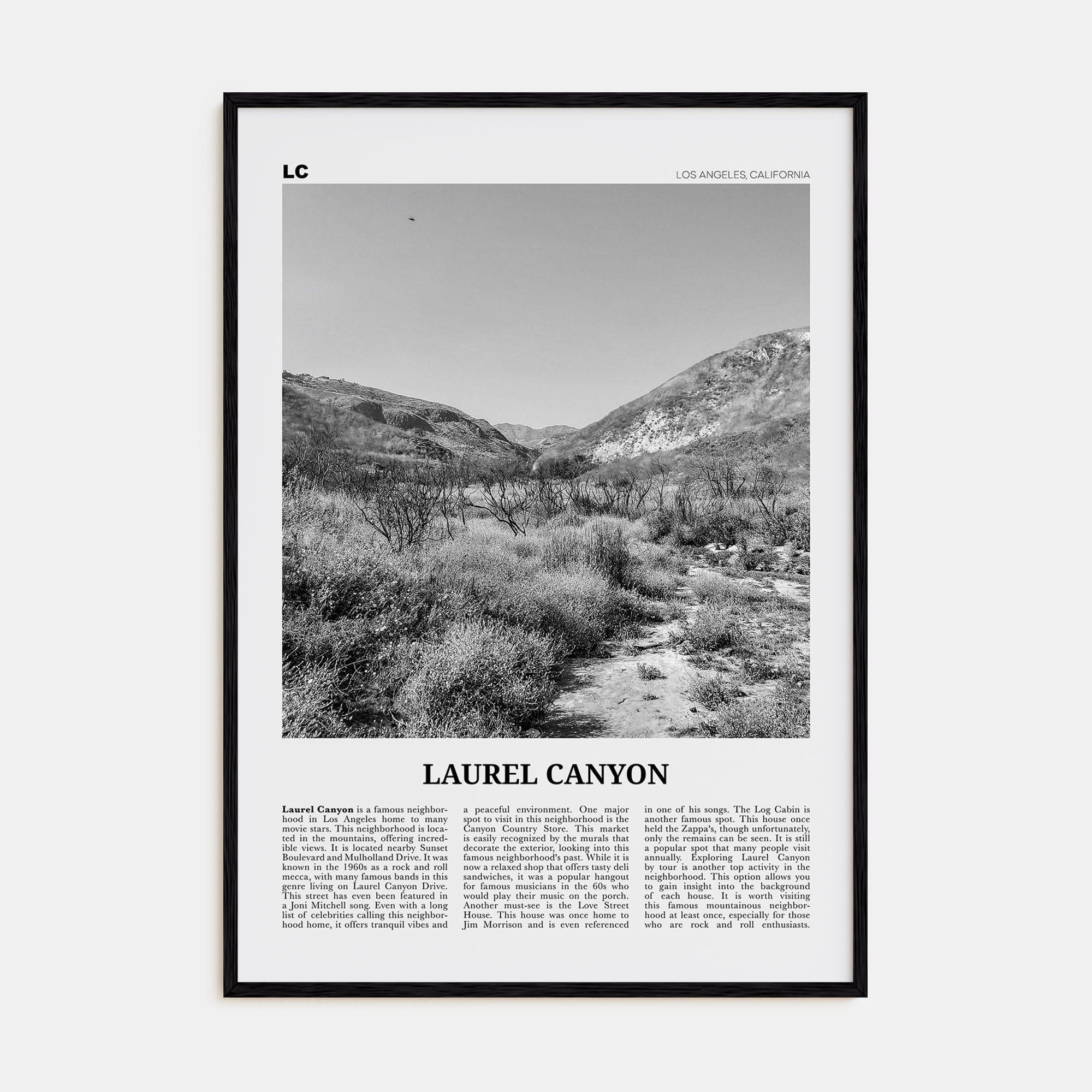 Laurel Canyon Poster Black Wood / 8x12 in Nbourhood Travel B&W Poster