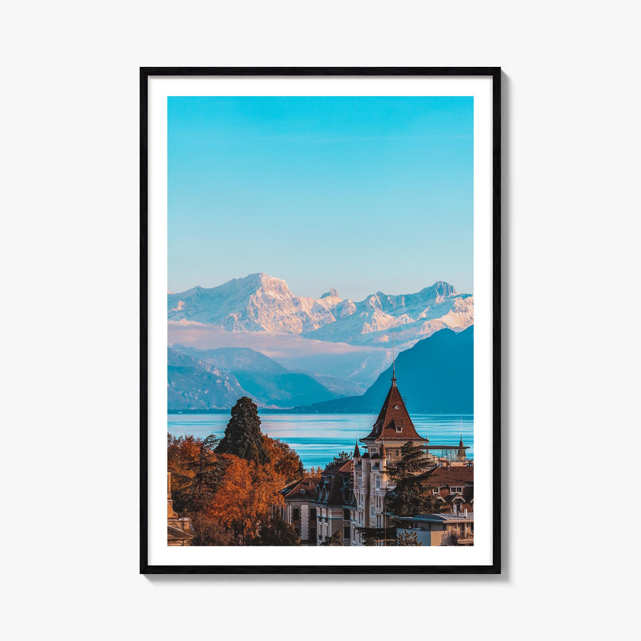 Lausanne colorful photo poster of Switzerland – vertical wall art, unframed print shown in interior mockup