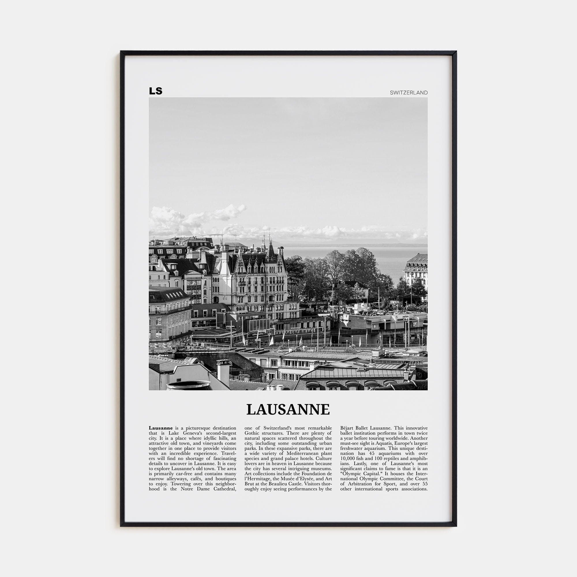 Lausanne Poster None / 8x12 in Nbourhood Travel B&W Poster