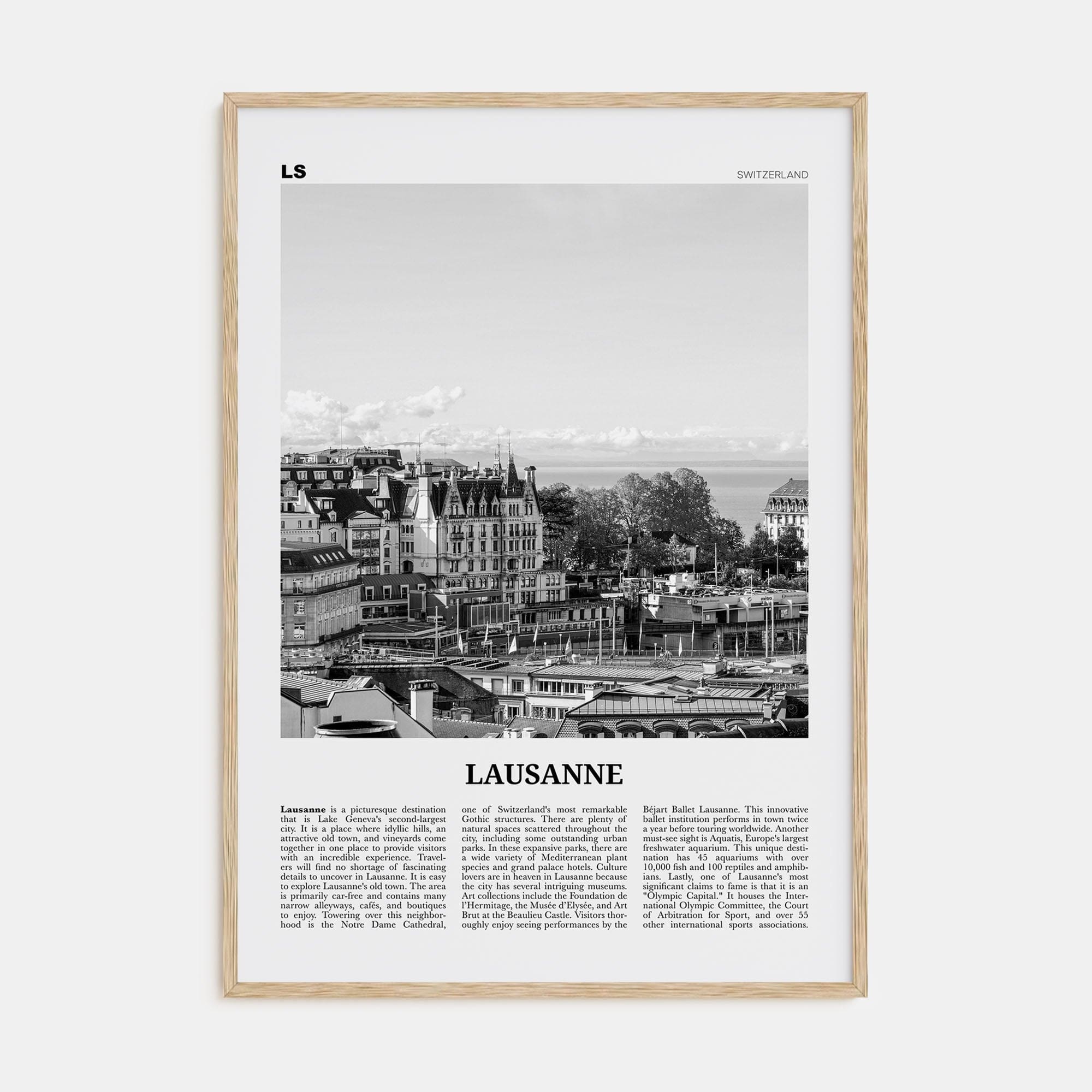 Lausanne Poster Natural Wood / 8x12 in Nbourhood Travel B&W Poster