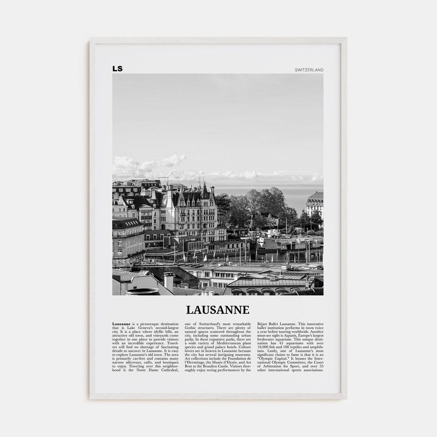 Lausanne Poster White Wood / 8x12 in Nbourhood Travel B&W Poster