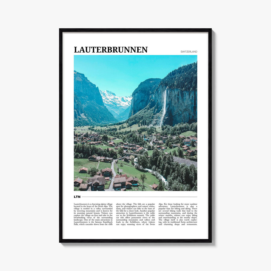 Lauterbrunnen colorful travel poster of Switzerland – vertical wall art, unframed print shown in interior mockup