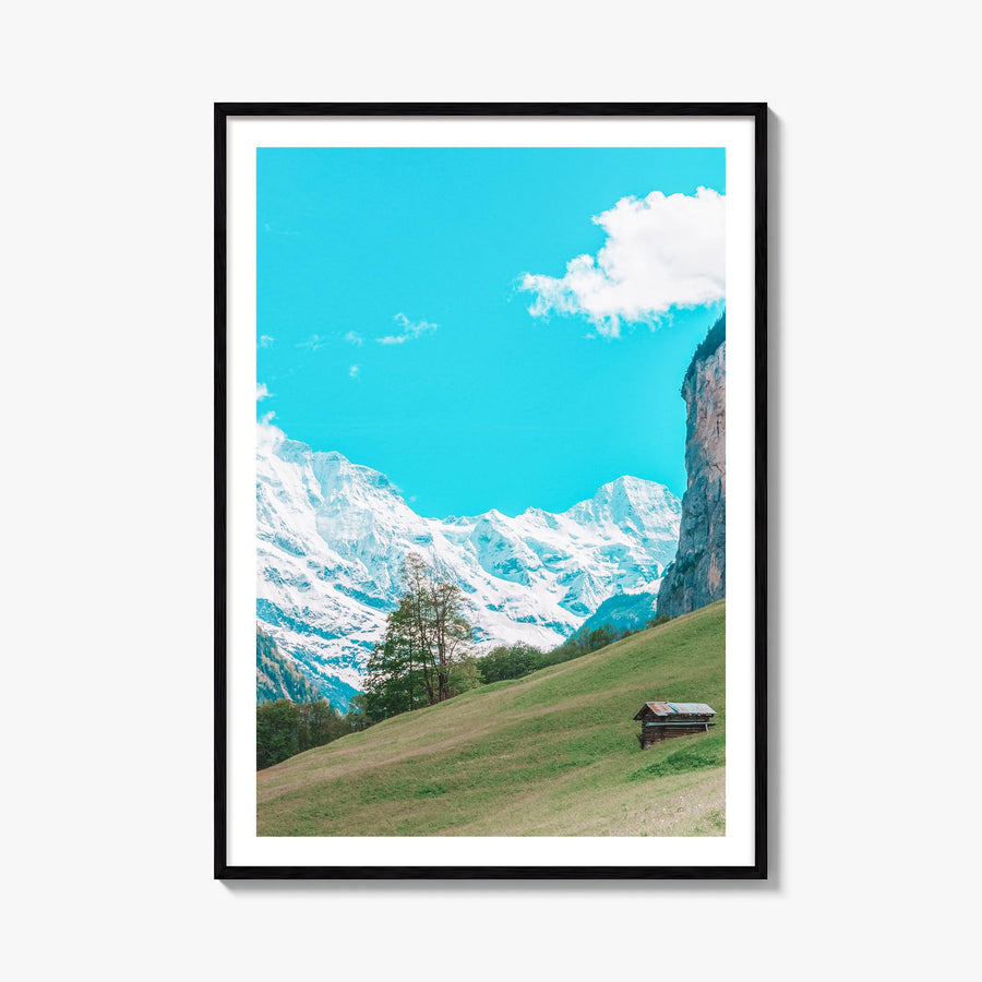 Lauterbrunnen no. 3 colorful photo poster of Switzerland – vertical wall art, unframed print shown in interior mockup