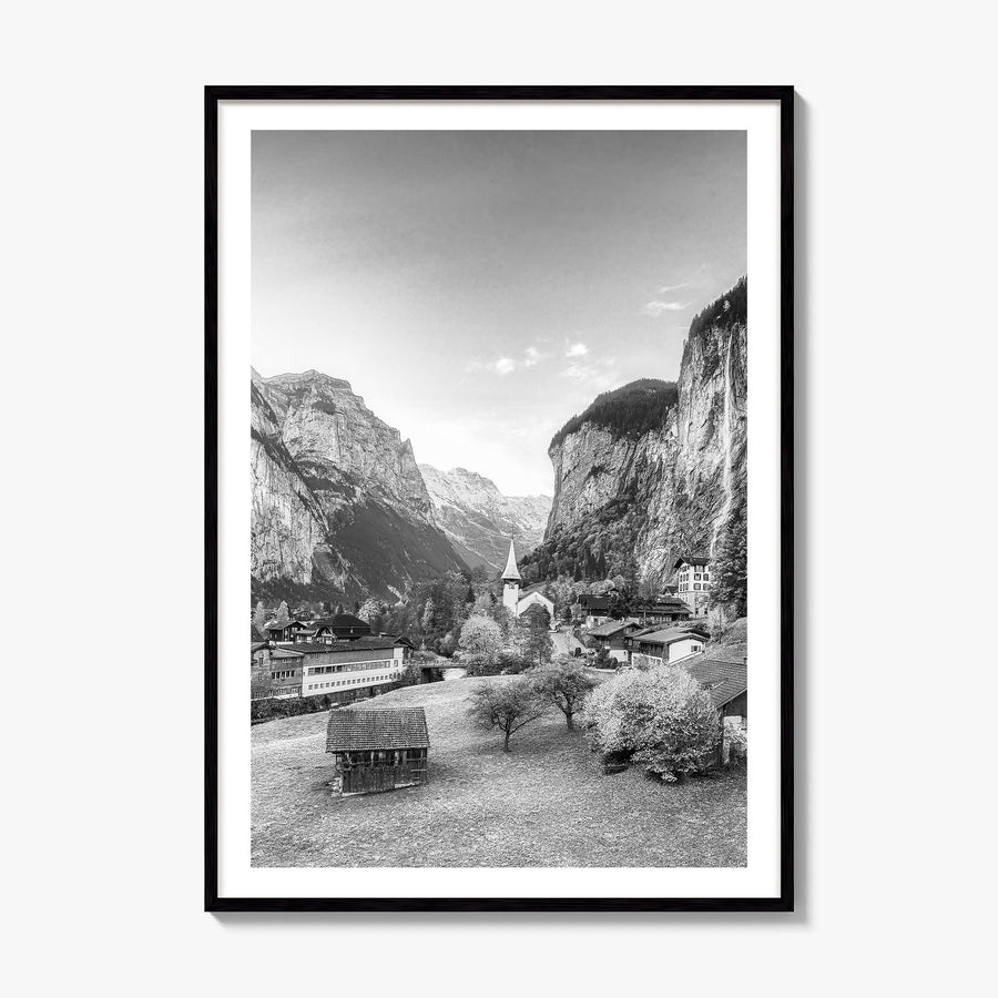 Lauterbrunnen Photo Poster, framed poster mockup, white border