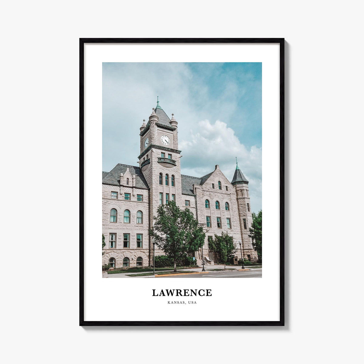 Lawrence, Kansas colorful classic poster of Kansas, USA – vertical wall art, unframed print shown in interior mockup