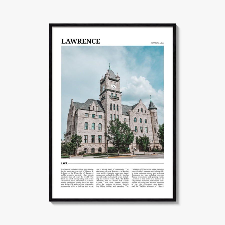 Lawrence, Kansas colorful travel poster of Kansas, USA – vertical wall art, unframed print shown in interior mockup