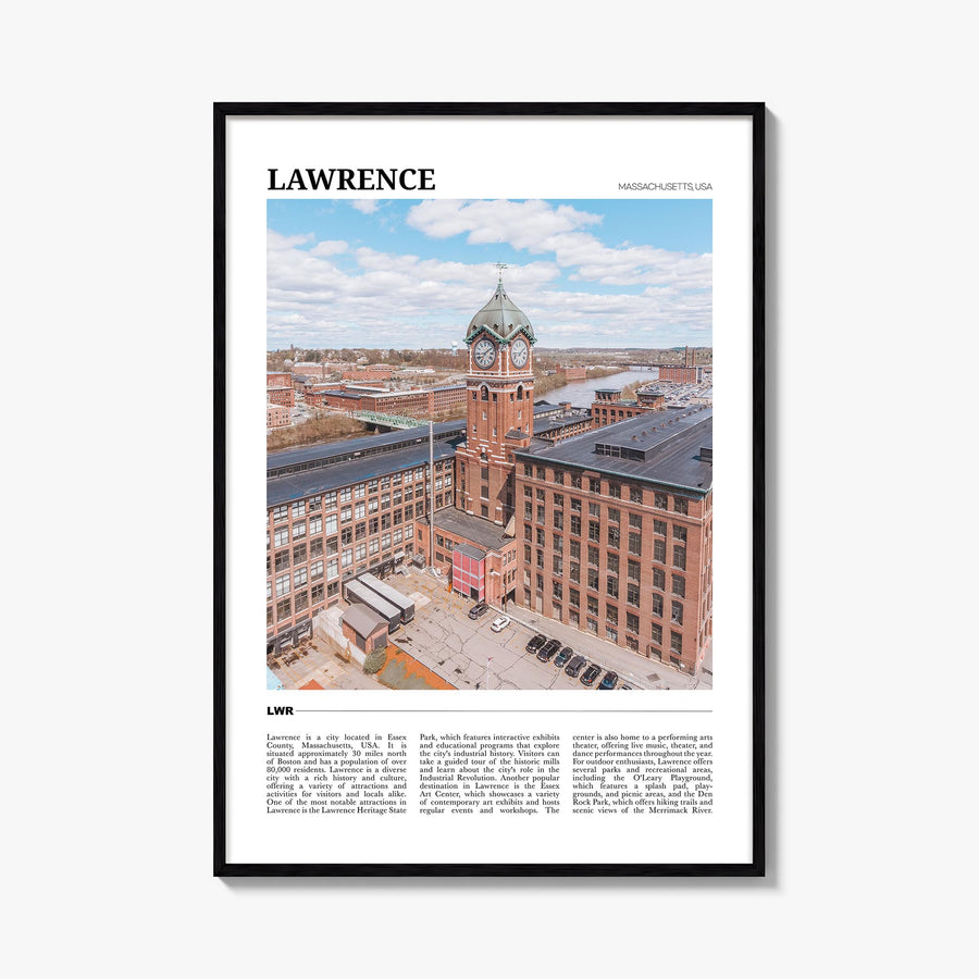 Lawrence, Massachusetts colorful travel poster of Massachusetts, USA – vertical wall art, unframed print shown in interior mo