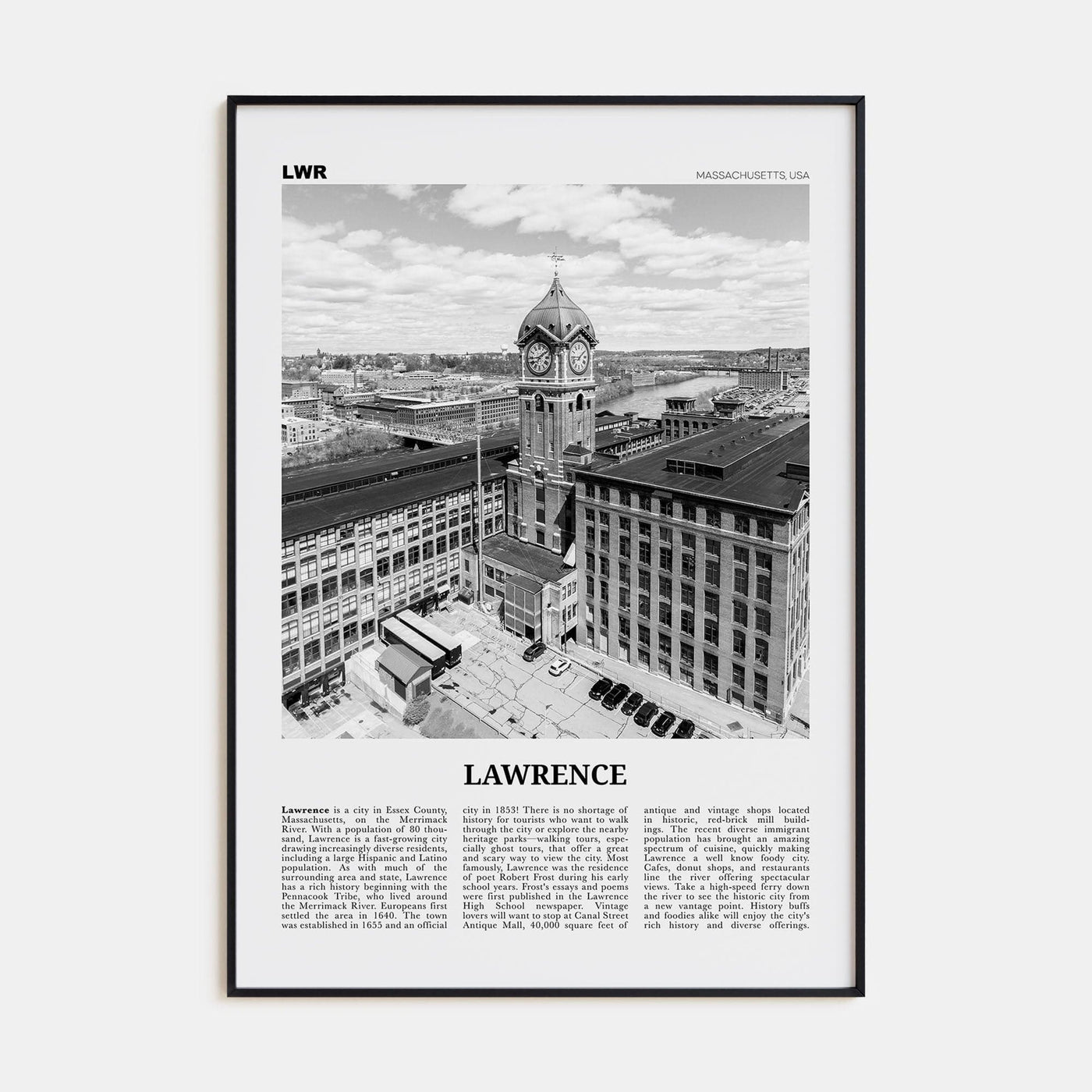 Lawrence, Massachusetts Poster None / 8x12 in Nbourhood Travel B&W Poster