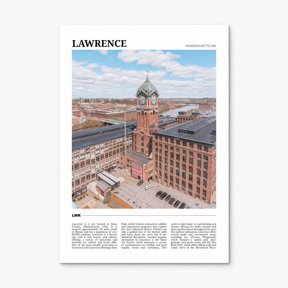 Lawrence, Massachusetts Travel Poster, print only (unframed)