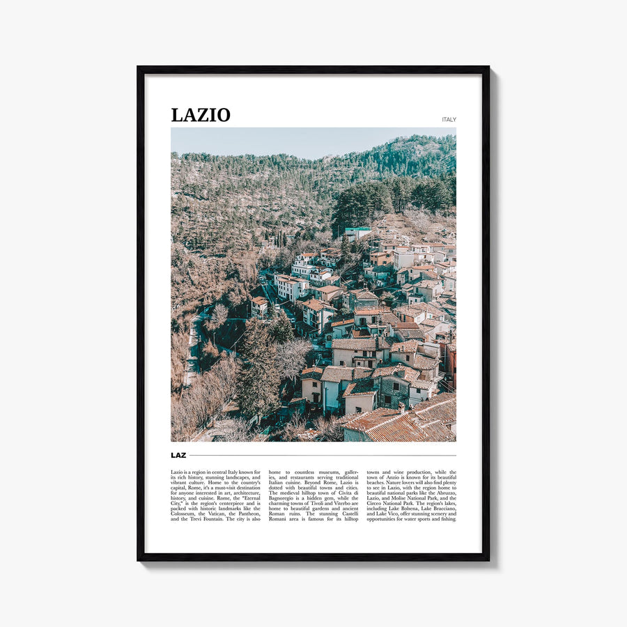 Lazio colorful travel poster of Italy – vertical wall art, unframed print shown in interior mockup