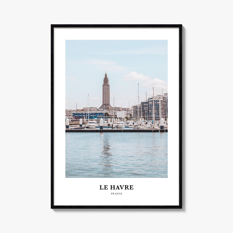 Le Havre colorful classic poster of France – vertical wall art, unframed print shown in interior mockup
