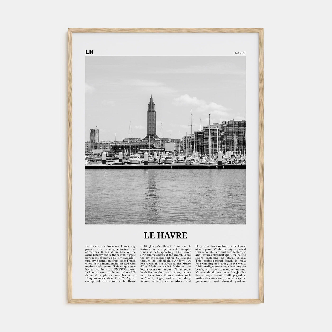 Le Havre Poster Natural Wood / 8x12 in Nbourhood Travel B&W Poster