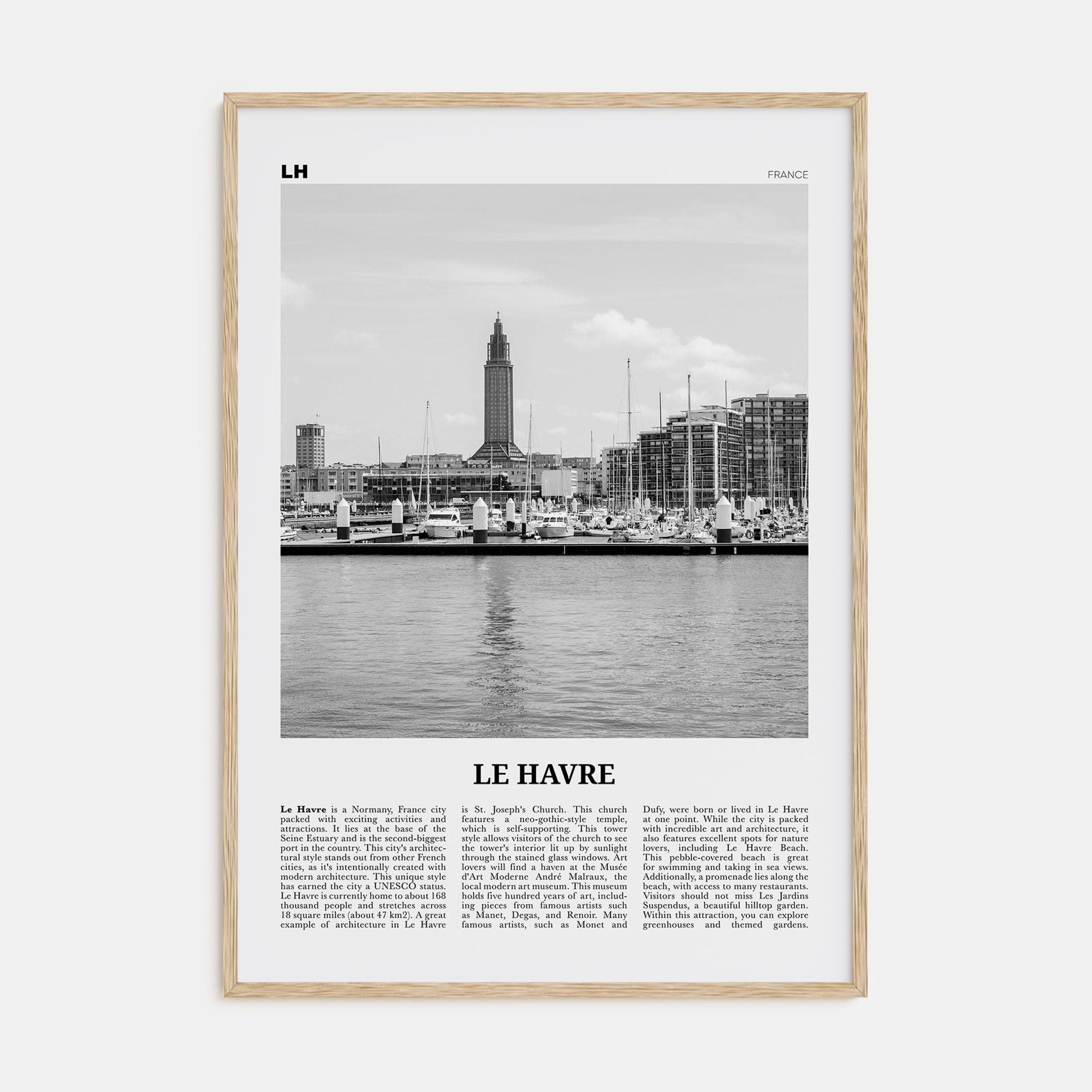 Le Havre Poster Natural Wood / 8x12 in Nbourhood Travel B&W Poster