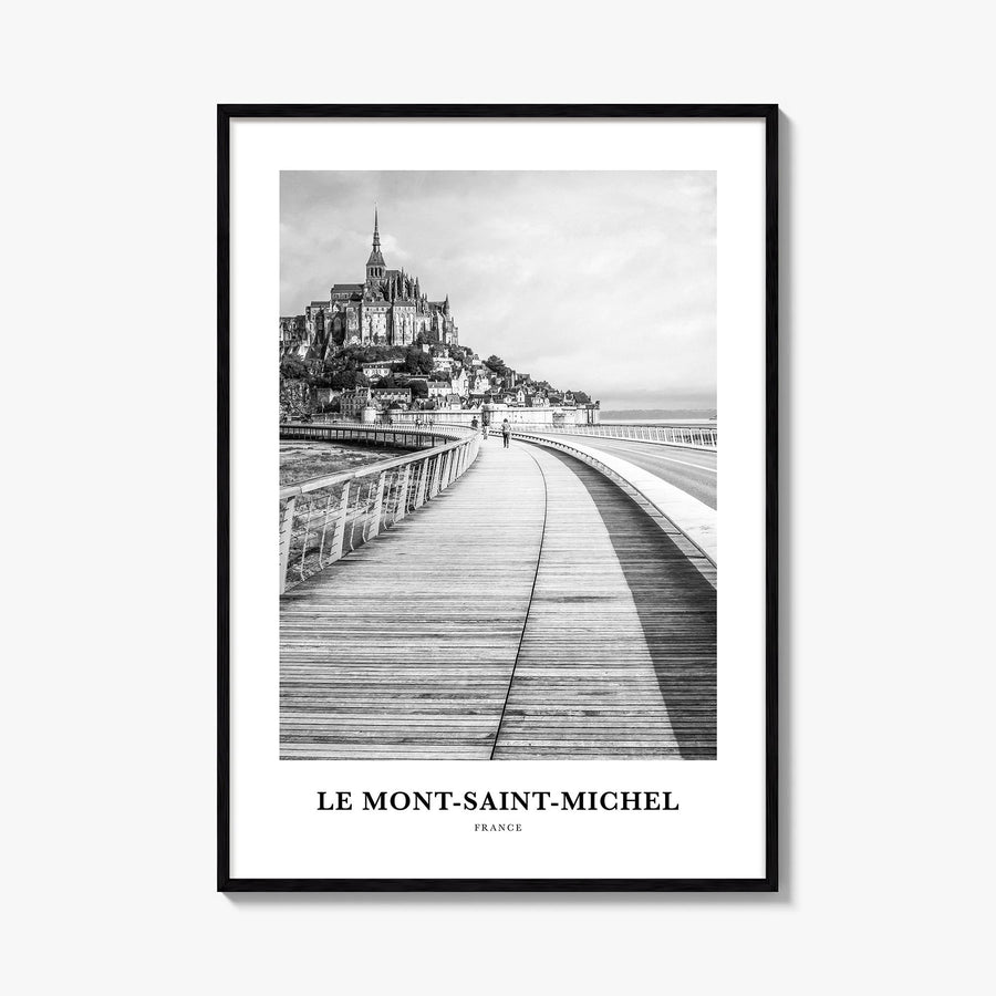 Le Mont-Saint-Michel black & white classic poster of France – vertical wall art, unframed print shown in interior mockup