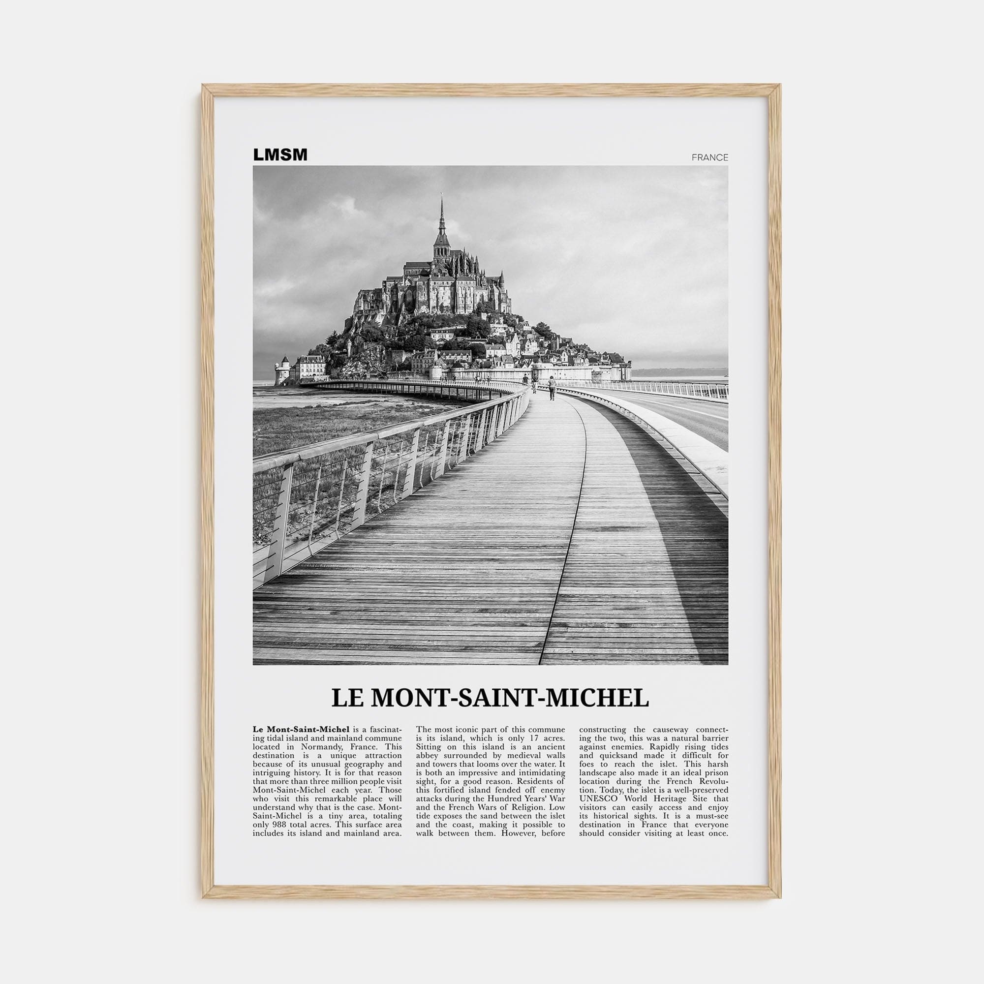 Le Mont-Saint-Michel Poster Natural Wood / 8x12 in Nbourhood Travel B&W Poster