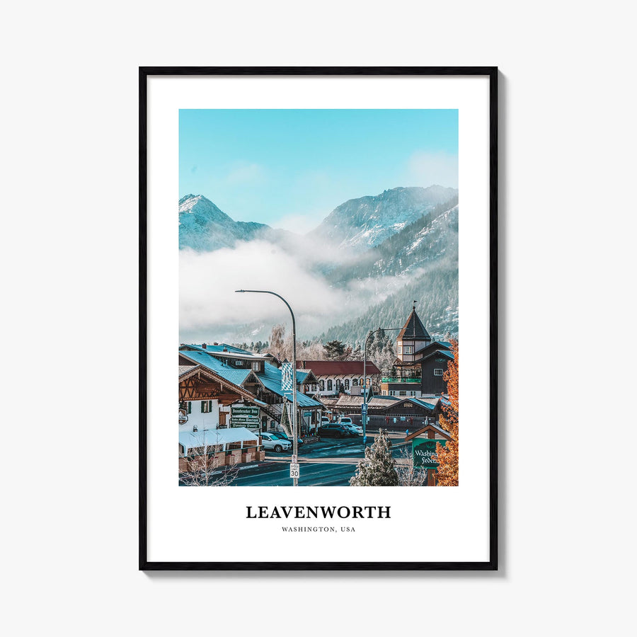 Leavenworth colorful classic poster of Washington, USA – vertical wall art, unframed print shown in interior mockup
