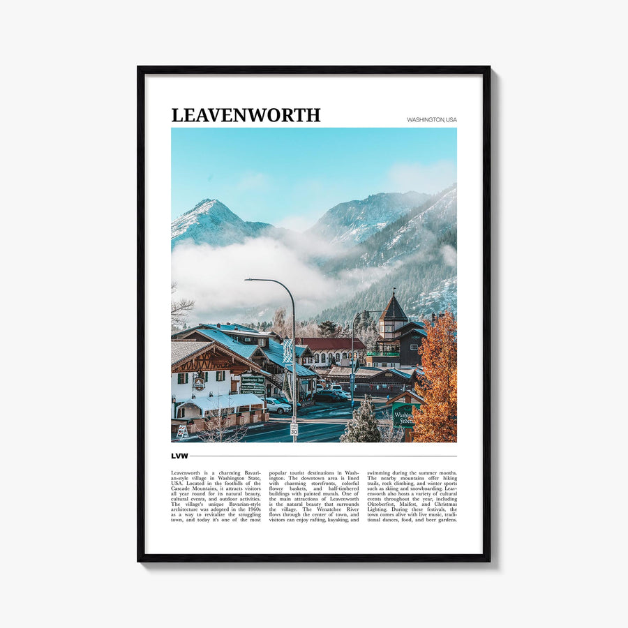 Leavenworth colorful travel poster of Washington, USA – vertical wall art, unframed print shown in interior mockup