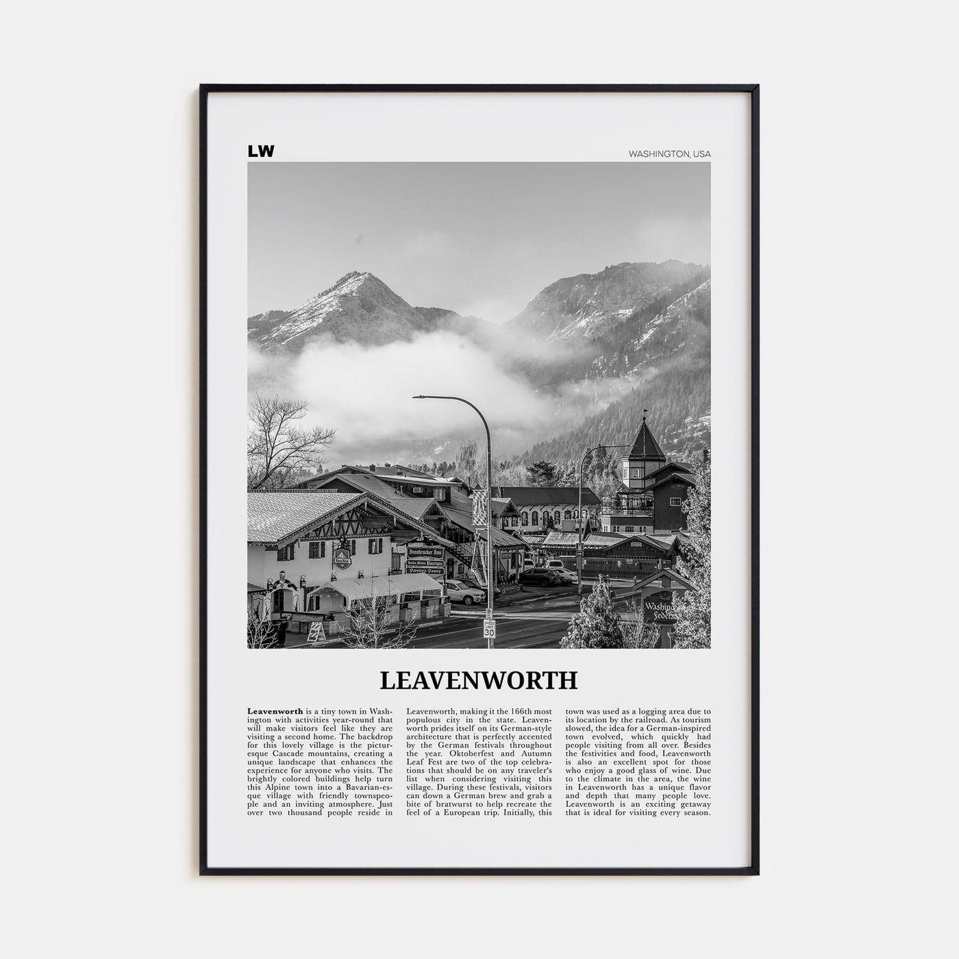 Leavenworth Poster None / 8x12 in Nbourhood Travel B&W Poster