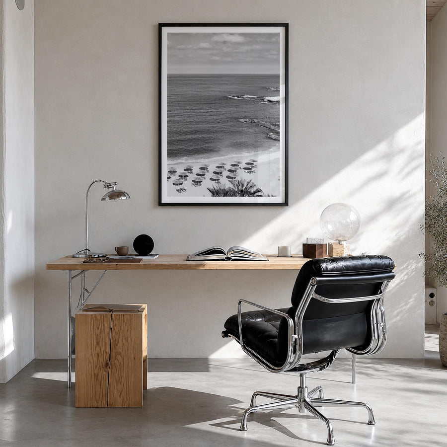 Lebanon black & white photo poster of Asia – vertical wall art in black wood frame with white border, hanging on wall