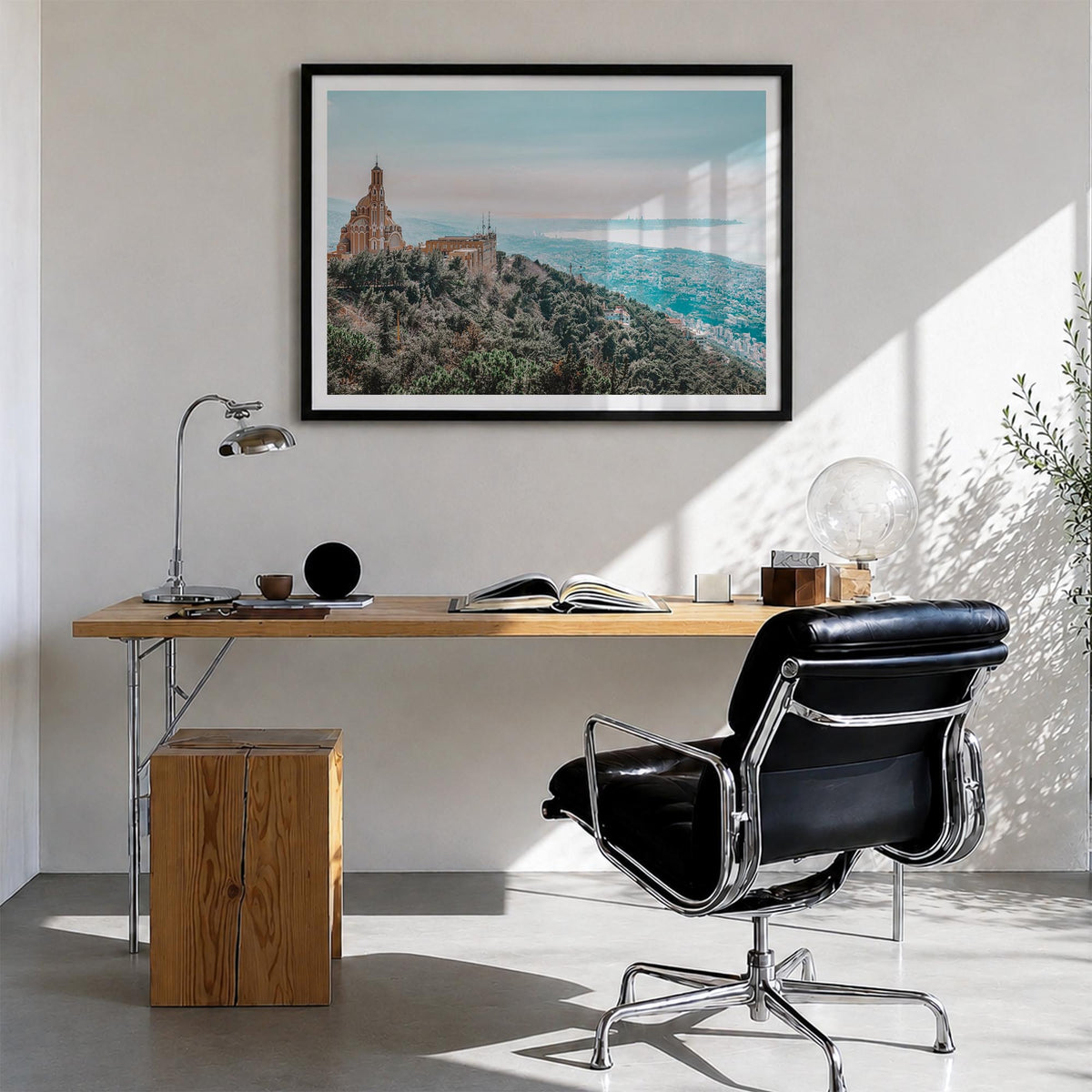 Lebanon colorful photo poster of Asia – horizontal wall art in black wood frame with white border, hanging on wall