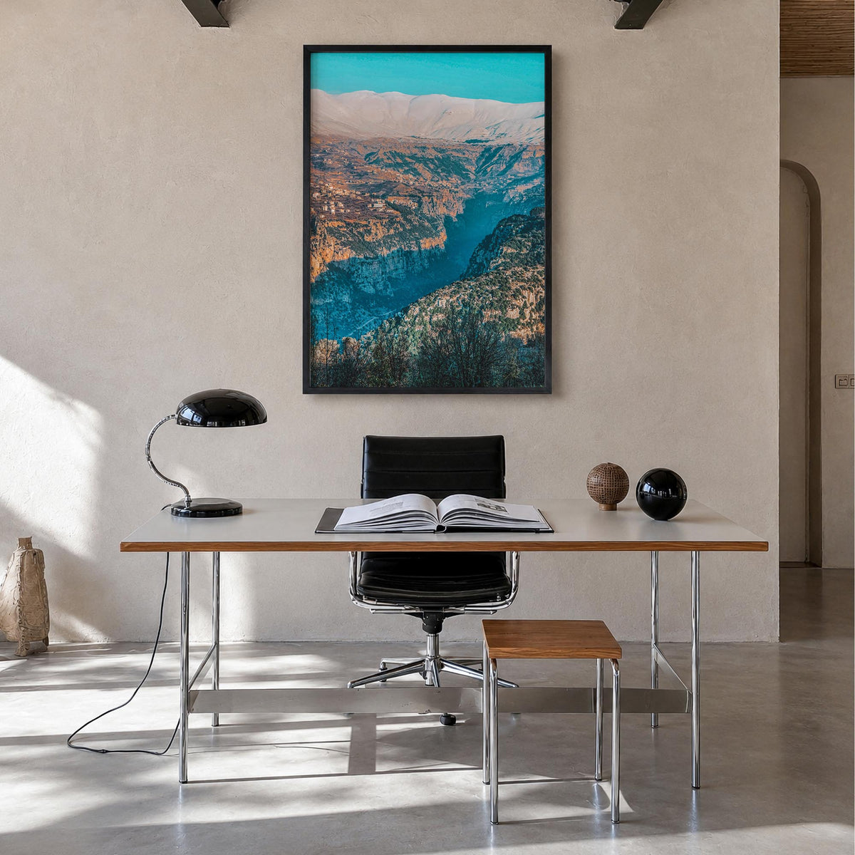 Lebanon colorful photo poster of Asia – vertical wall art in black wood frame, hanging on wall