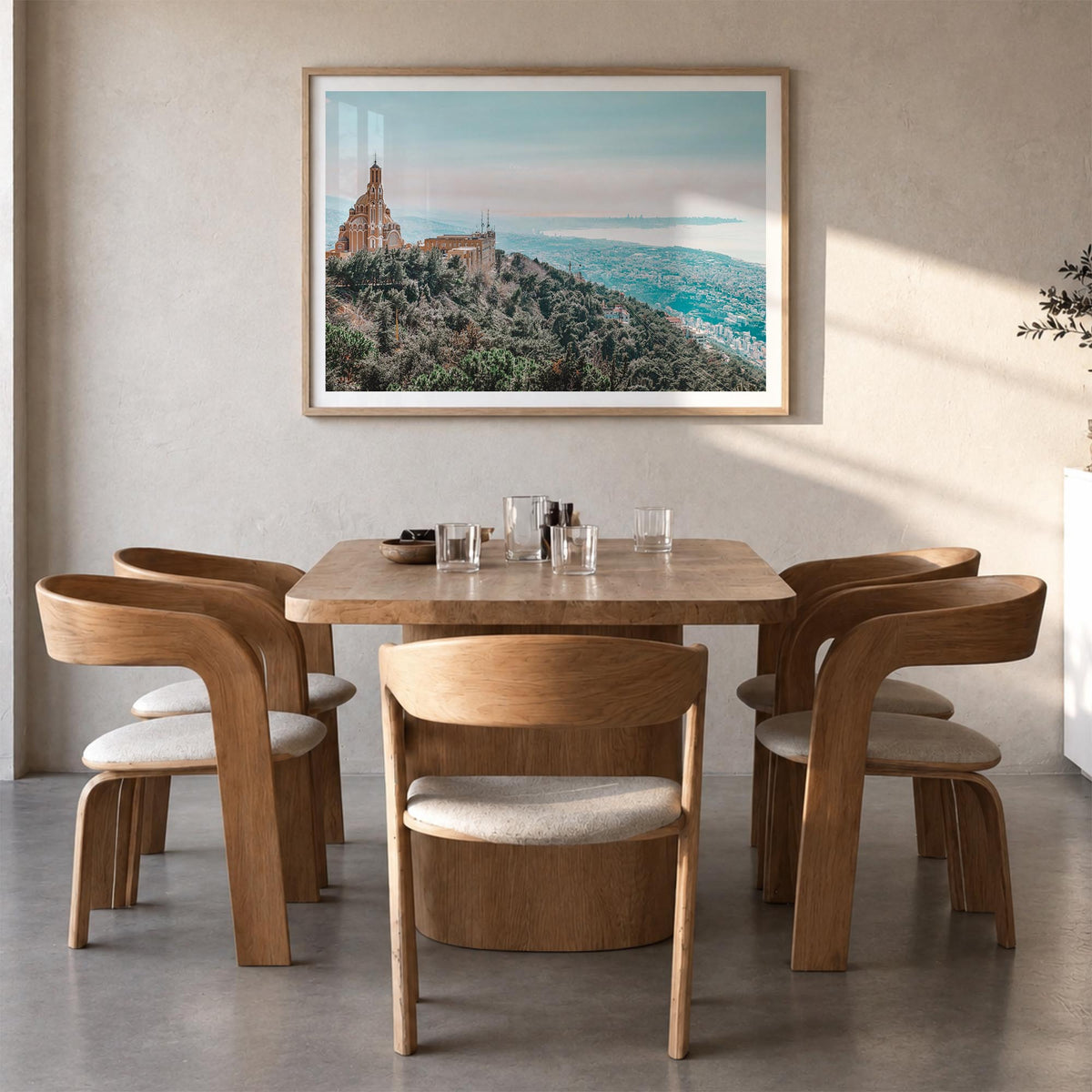 Lebanon colorful photo poster of Asia – horizontal wall art in natural wood frame with white border, hanging on wall