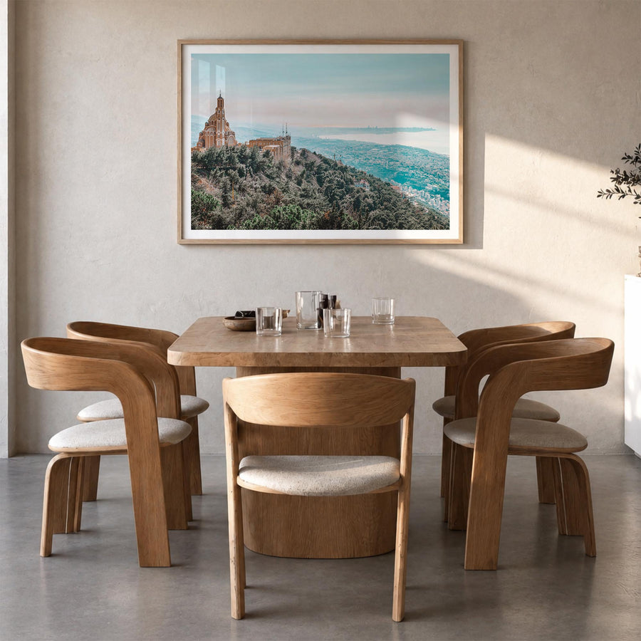 Lebanon colorful photo poster of Asia – horizontal wall art in natural wood frame with white border, hanging on wall
