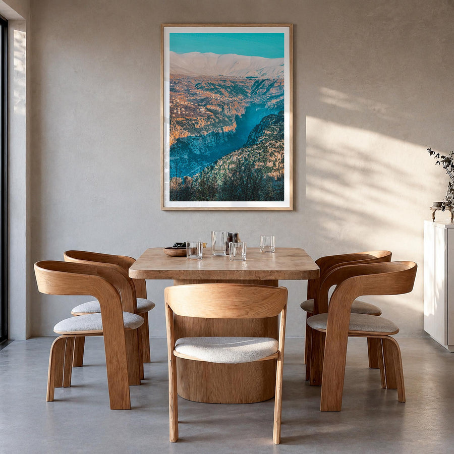 Lebanon colorful photo poster of Asia – vertical wall art in natural wood frame with white border, hanging on wall